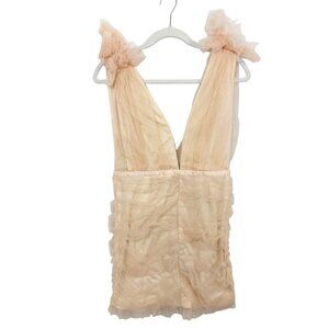 NEW Selfie Leslie Ludivine Shoulder Accent Mesh Mini Dress Champagne - MEDIUM